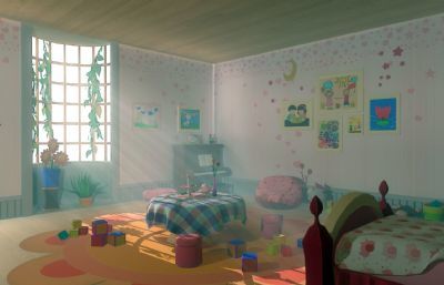 卡通臥室與室外設施工程施工資源下載 小孩房間模型及MB、MAX、FBX、OBJ格式網盤分享